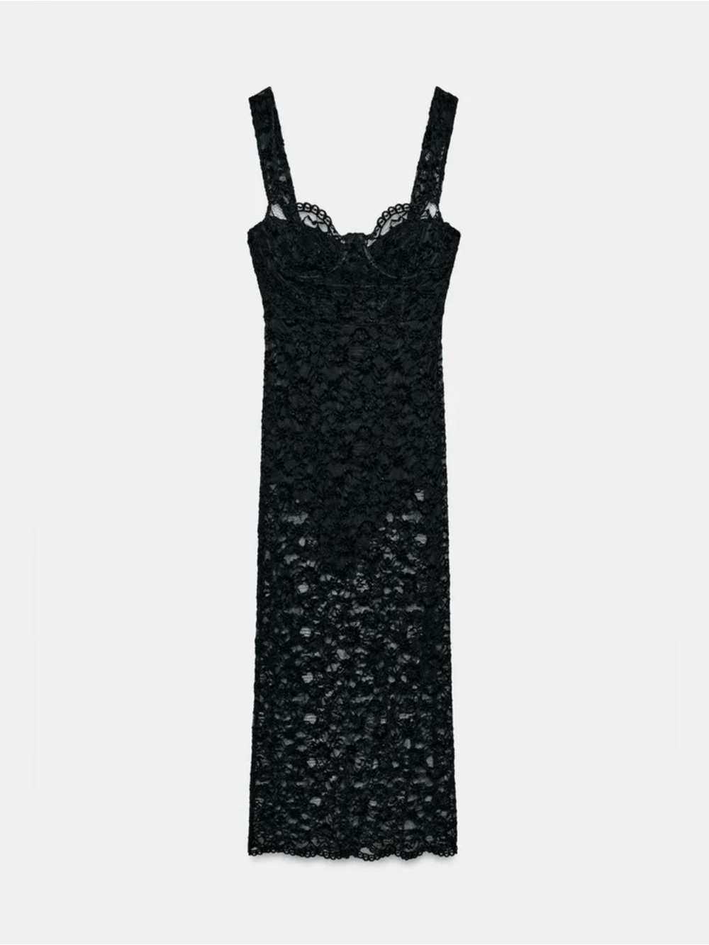 Zara Lace Bodysuit Midi Dress Black